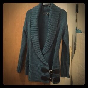 Vintage Victoria’s Secret Moda International Teal Sweater, Black Buckle Accents